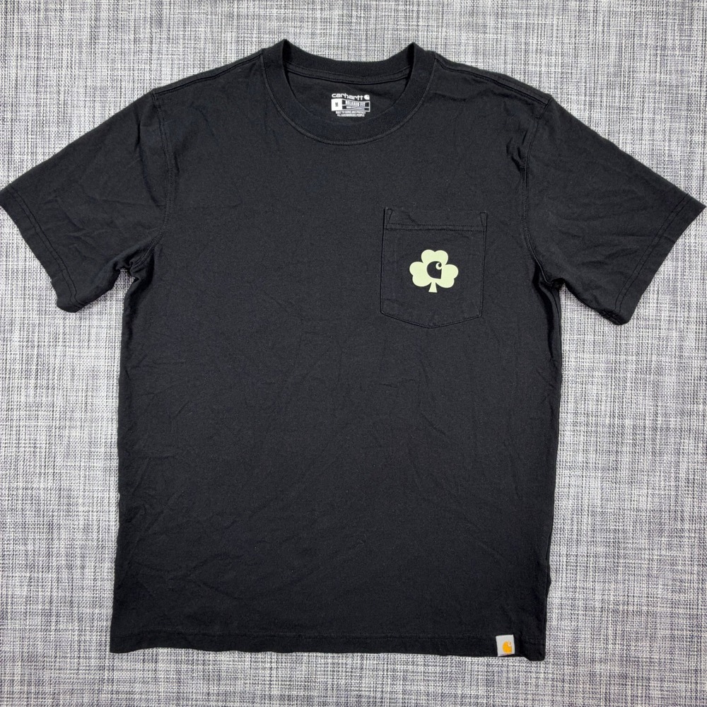Carhartt Mens T Shirt M Black Shamrock Graphic Pocket Relaxed Fit Cotton Tee